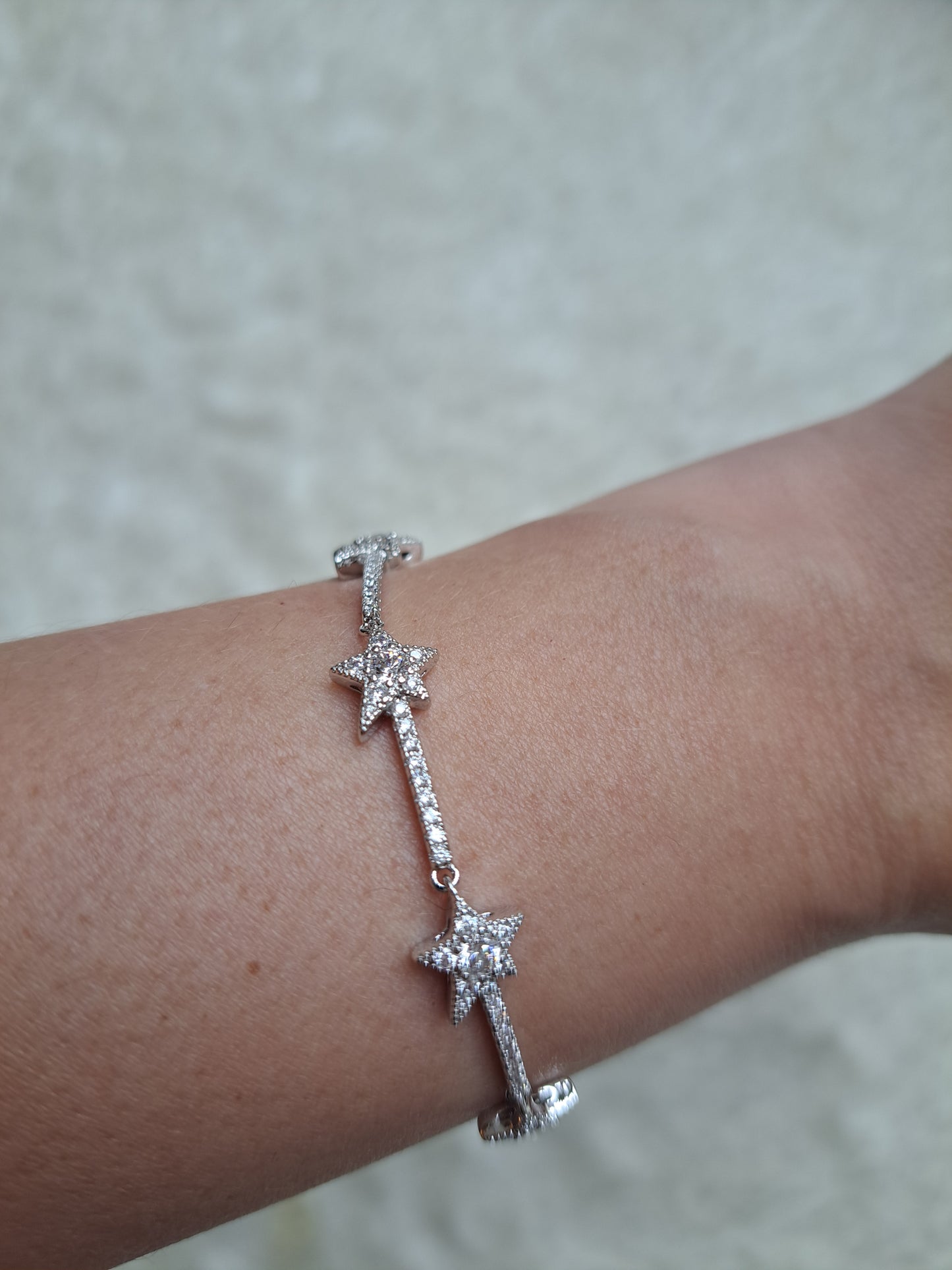 Silver Tone Star Bracelet CZ Stone Tennis Celestial Sparkly Jewellery
