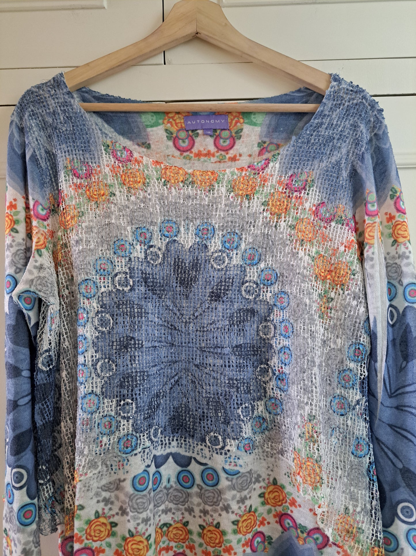 Autonomy Printed Knit Top Size 12 Boho Mandala Long Sleeve Top