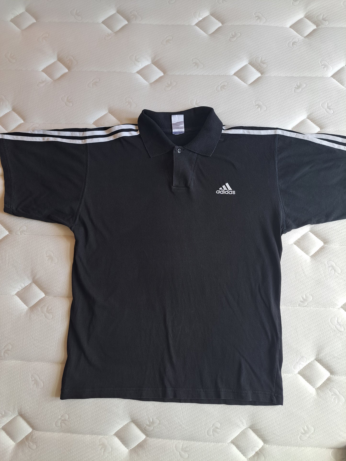 Adidas Polo Shirt Black 3 Stripe Cotton Polo Made in Italy Size XL