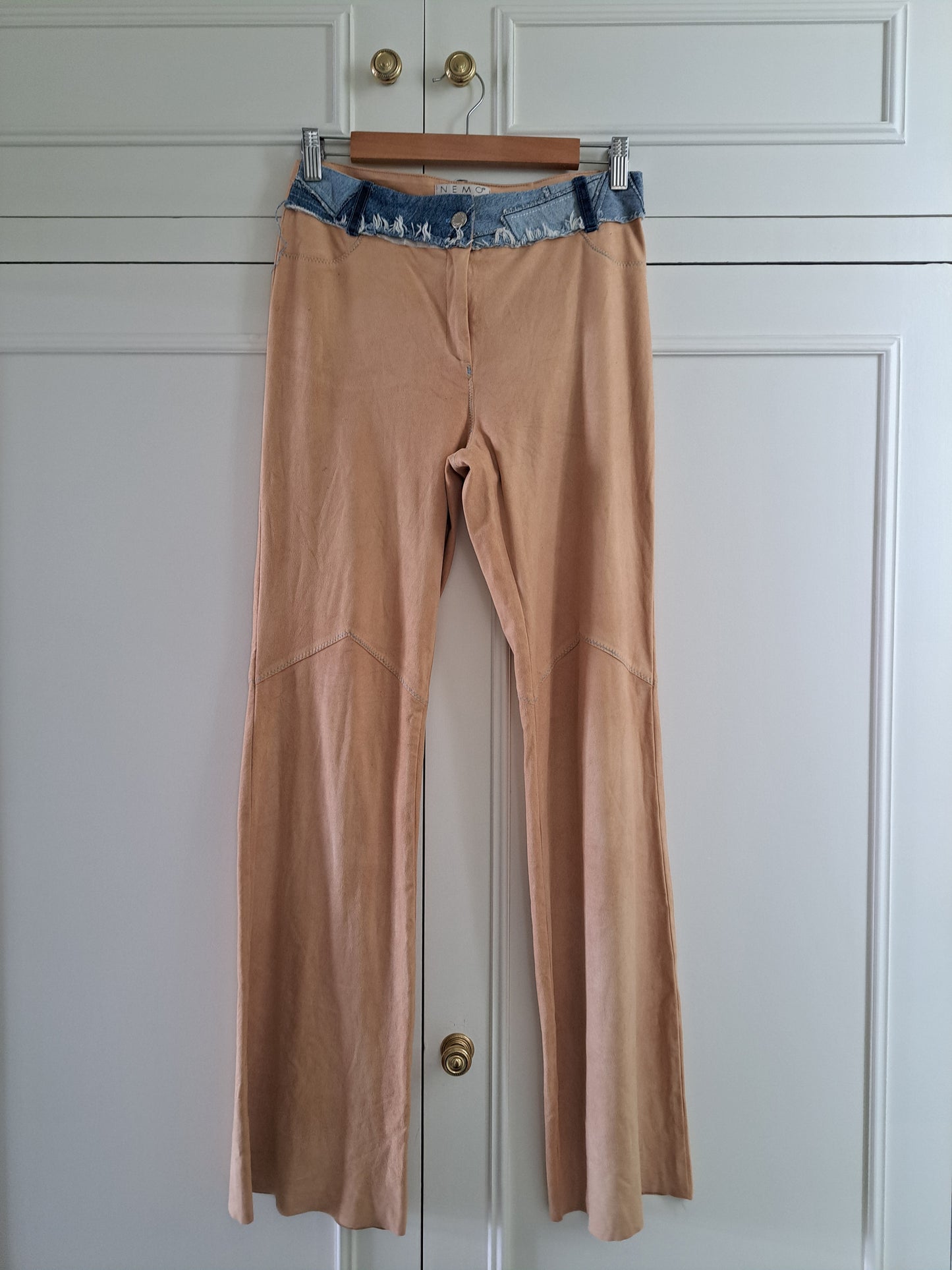 Nemo Made in Italy Flared Trousers Beige Stretch Boho Festival Pants