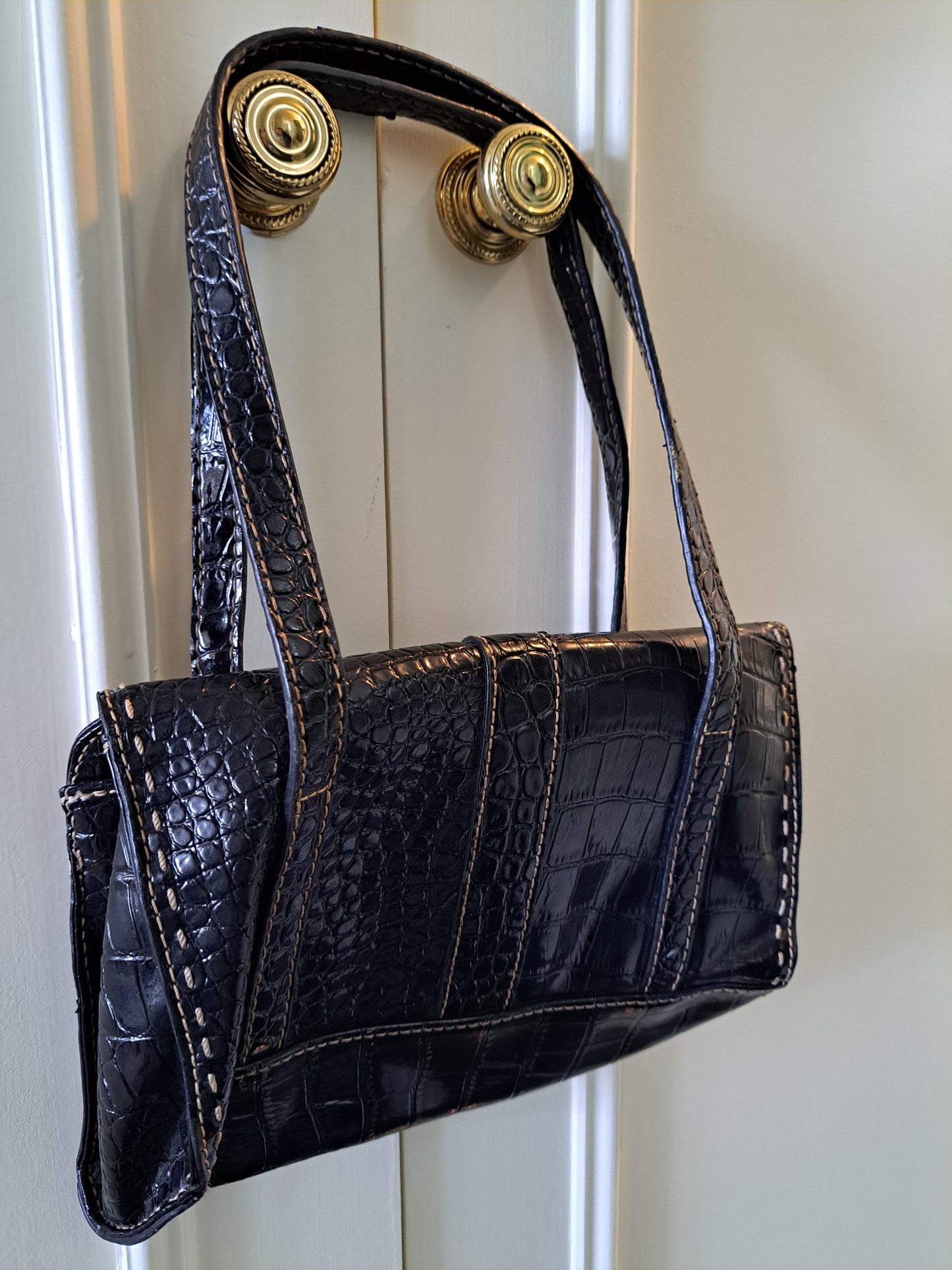 Black Croc Effect Shoulder Bag Mini Handbag
