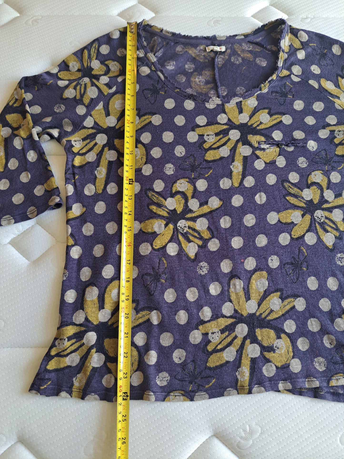 White Stuff Linen Blend Floral Polka Dot Top  Purple Boho Summer Blouse