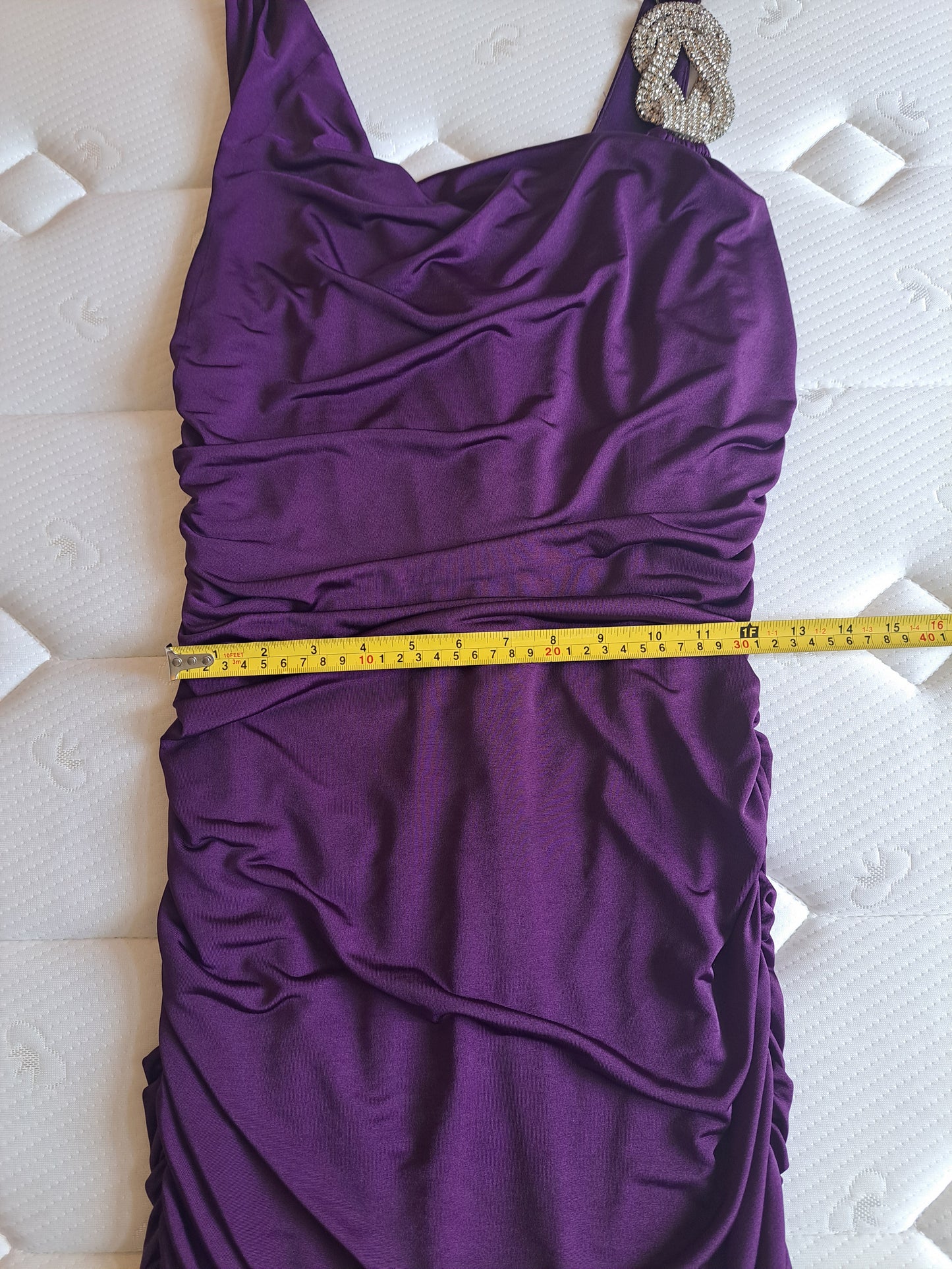 Star by Julien Macdonald Purple One Shoulder Ruched Midi Dress Size 10