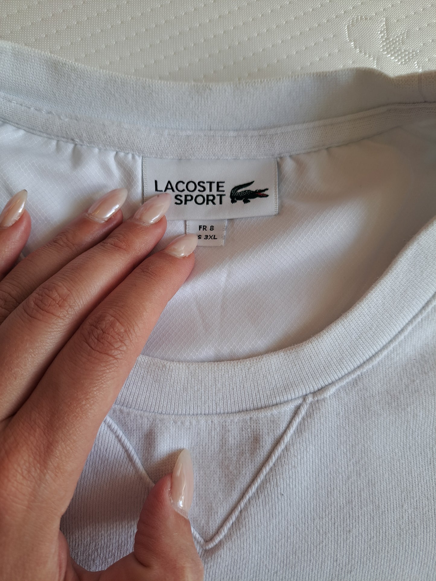 Lacoste Sport White Sweatshirt Crew Neck Logo Casual Tennis Minimalist Unisex