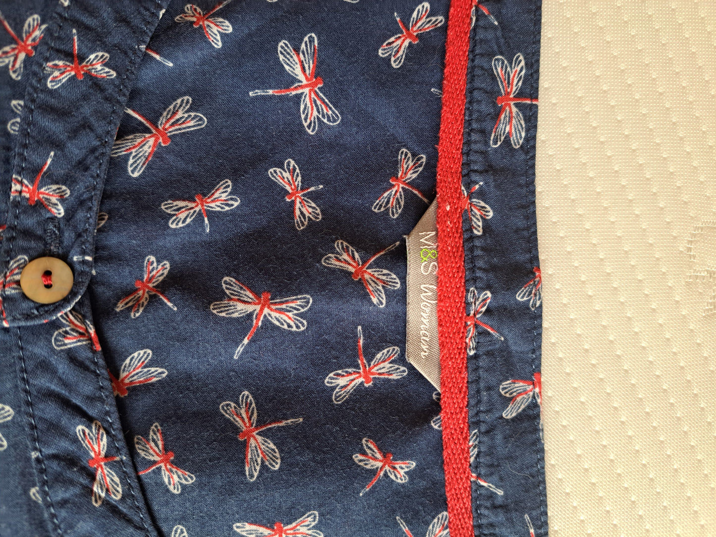 M&S Woman Dragonfly Print Blouse Size 16 Navy Short Sleeve Top