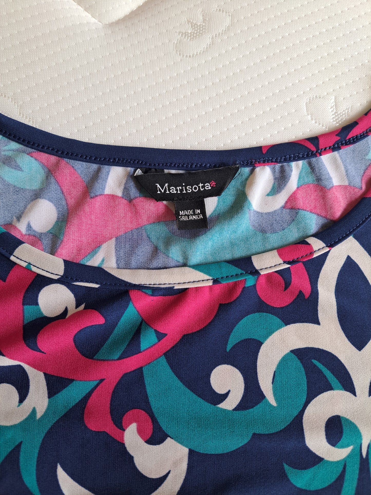 Marisota Multi Print Dress Size 16 Blue Pink Paisley Tunic Stretch Dress