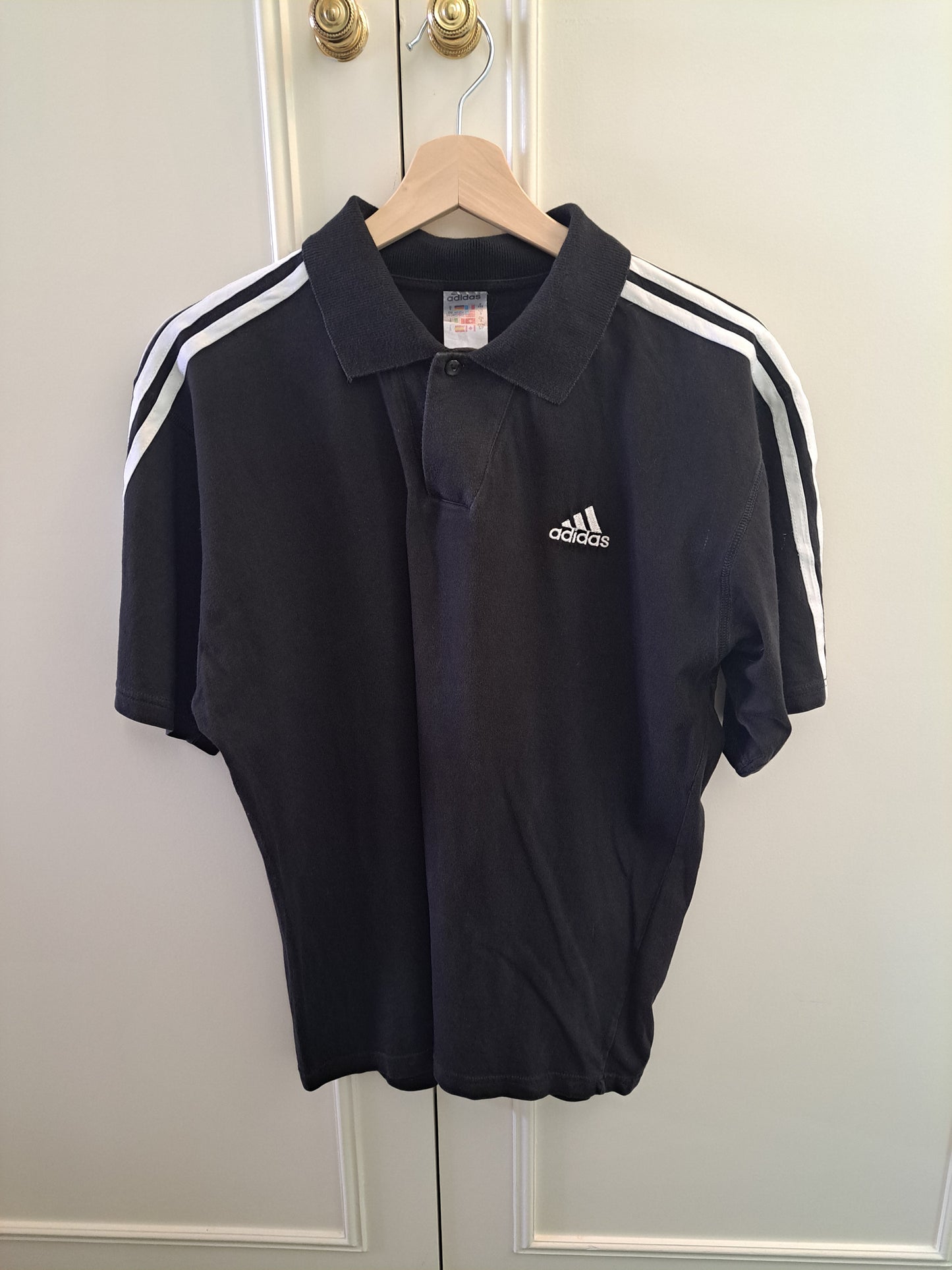 Adidas Polo Shirt Black 3 Stripe Cotton Polo Made in Italy Size XL