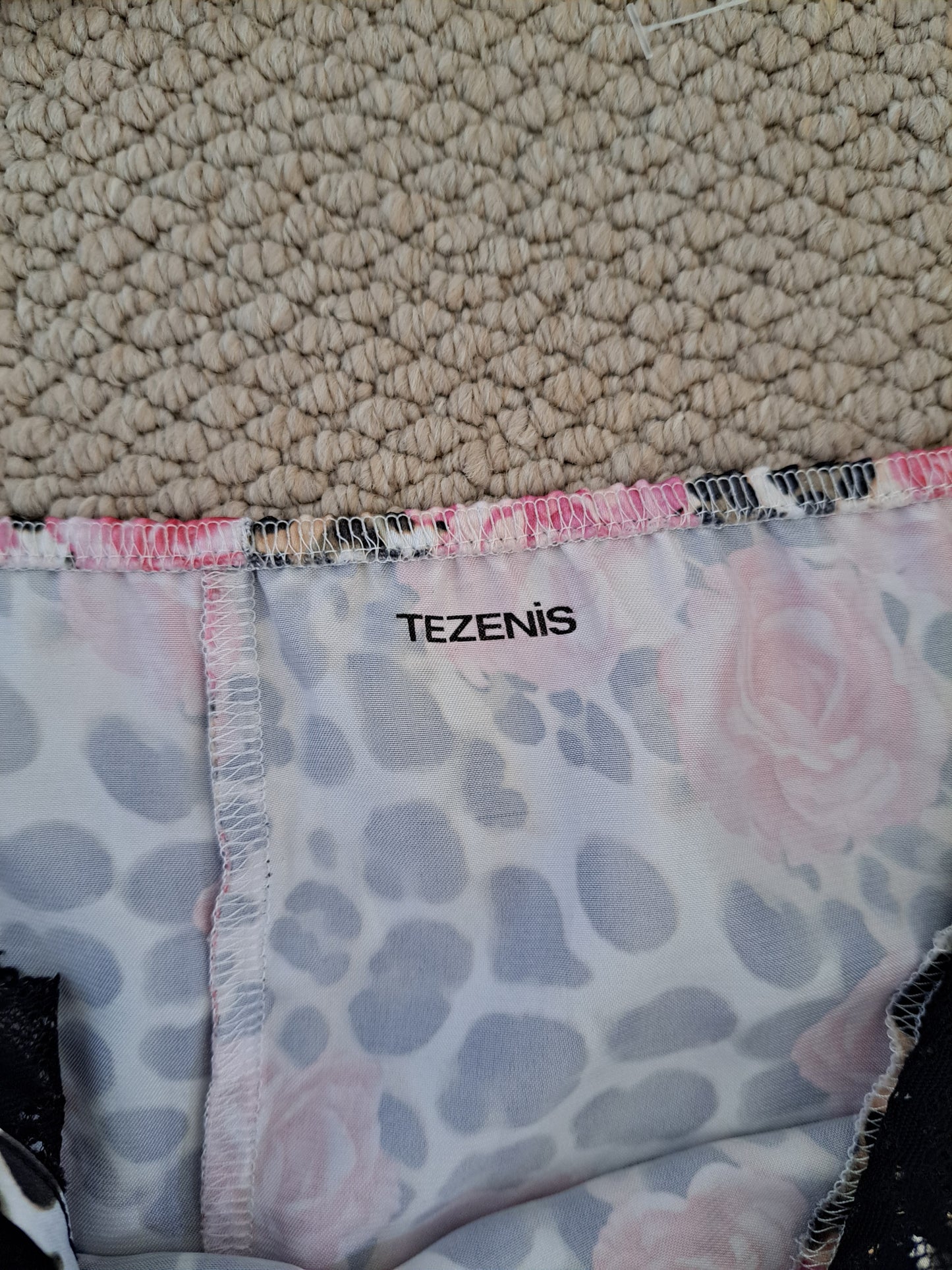 Tezenis Floral Leopard Print Cami Top Pink Lace Trim Satin Style Vest