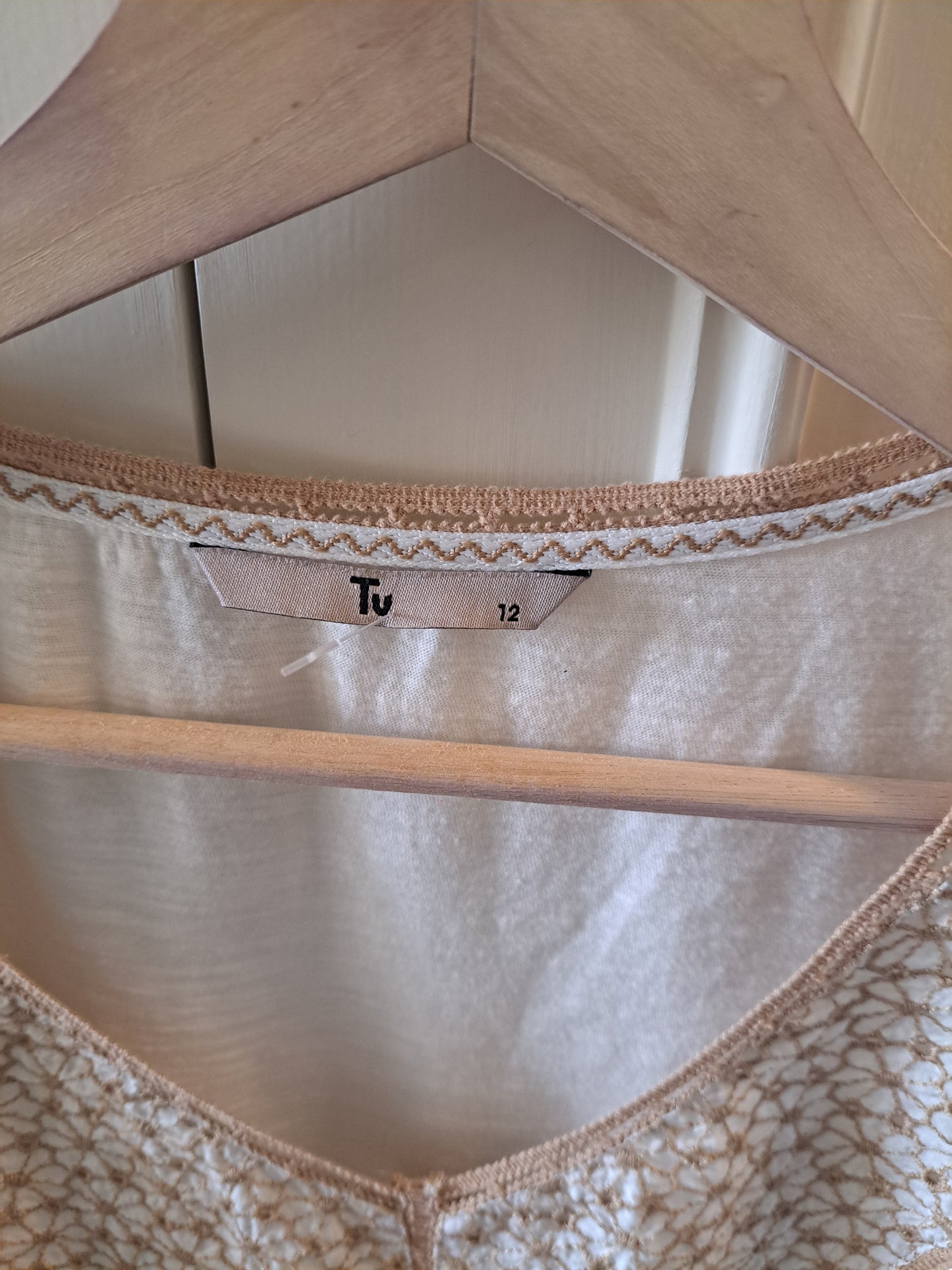 TU White Boho Embroidered Blouse Long Sleeve Peplum Top Size 12