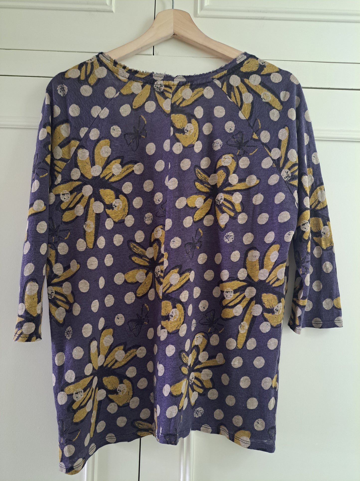 White Stuff Linen Blend Floral Polka Dot Top  Purple Boho Summer Blouse