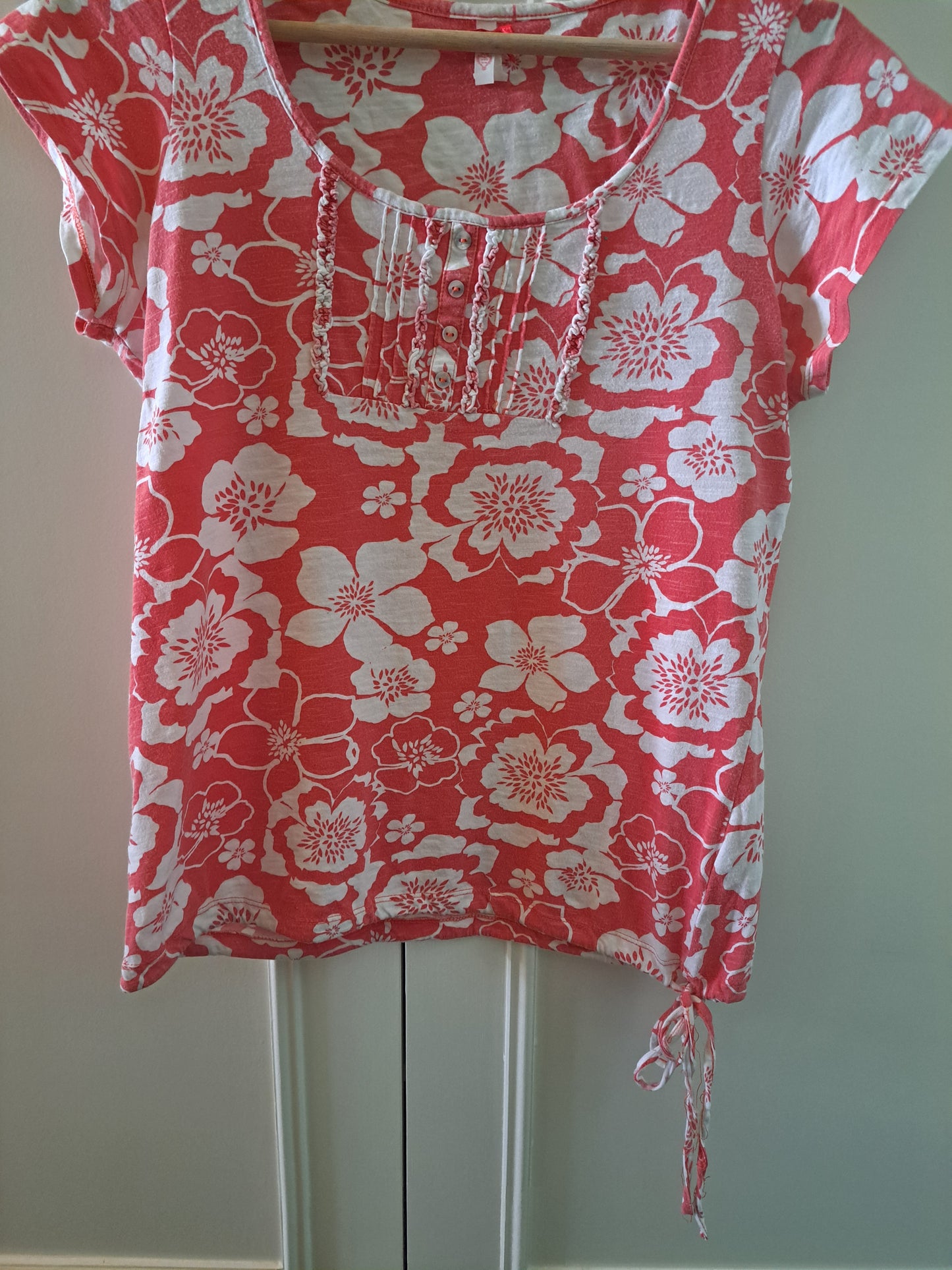 Next Coral Floral Top Size 10 Cotton Blend Summer T-Shirt