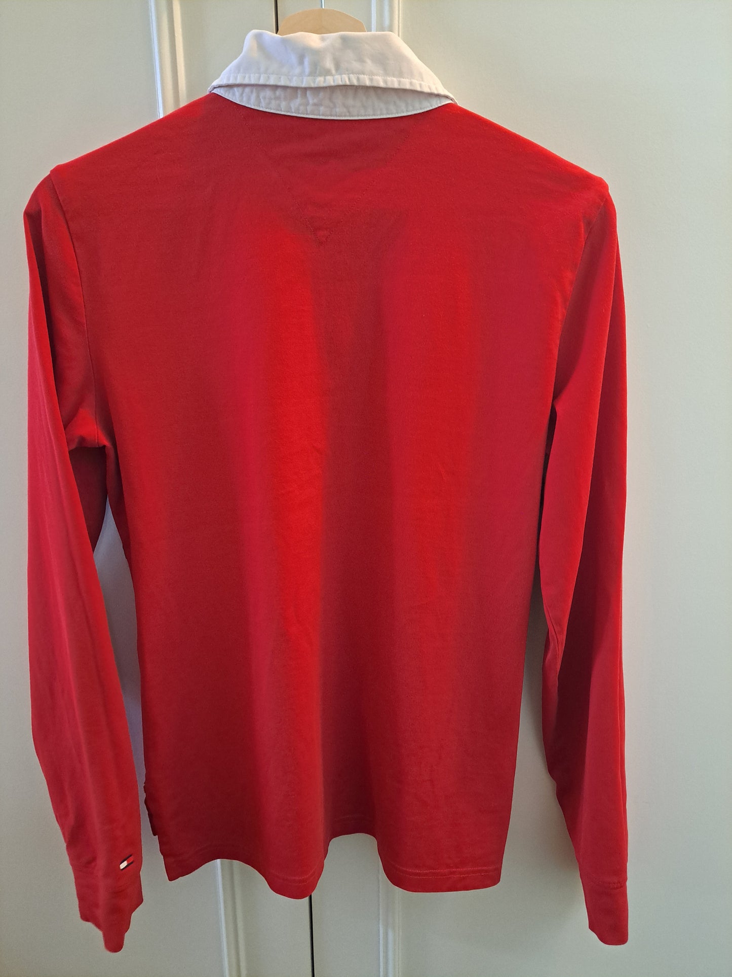 Tommy Hilfiger Rugby Shirt Red Navy Long Sleeve Polo Size L
