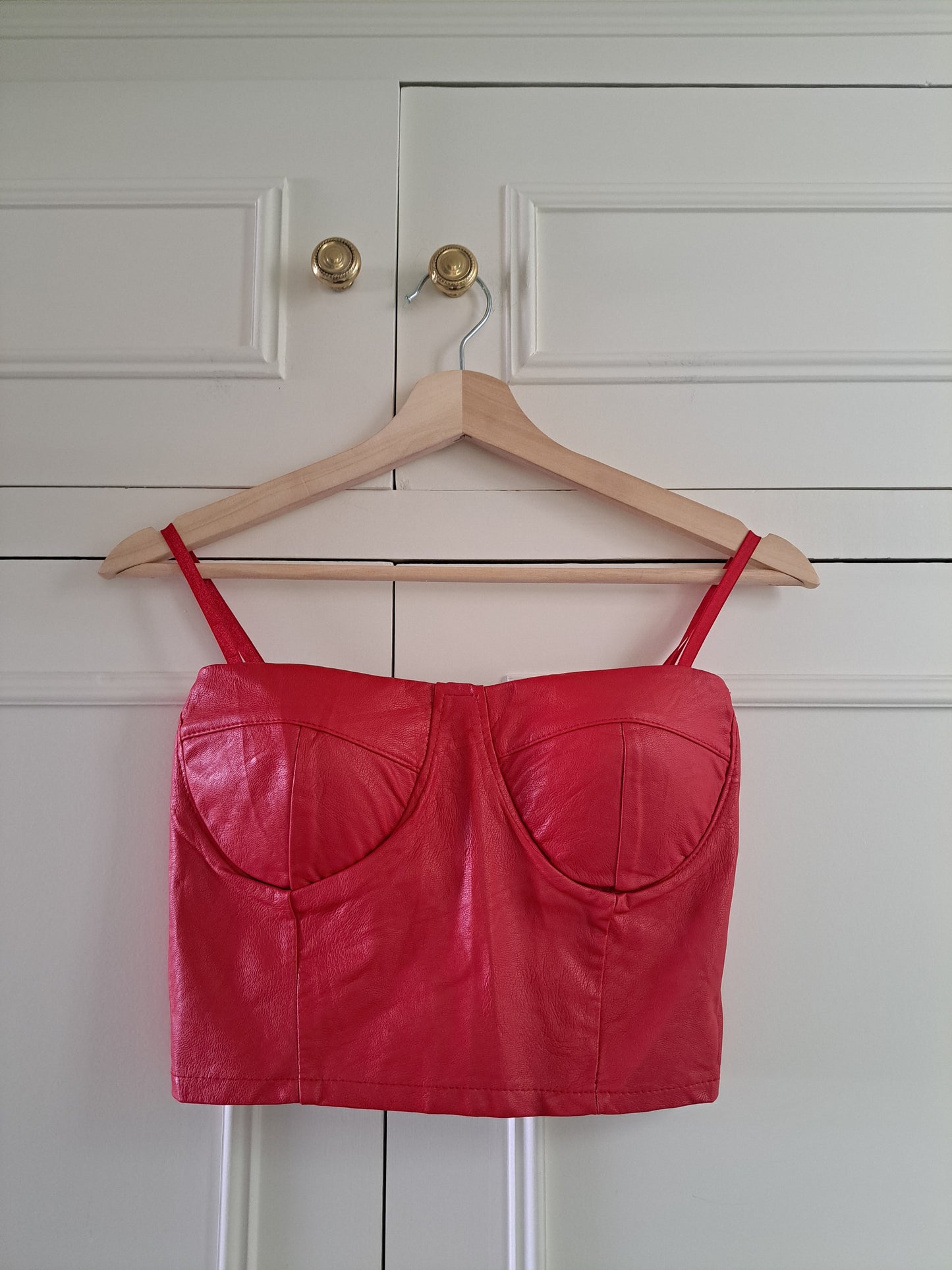 Red Faux Leather Corset Crop Top  Bustier Cami Y2K Going Out Top