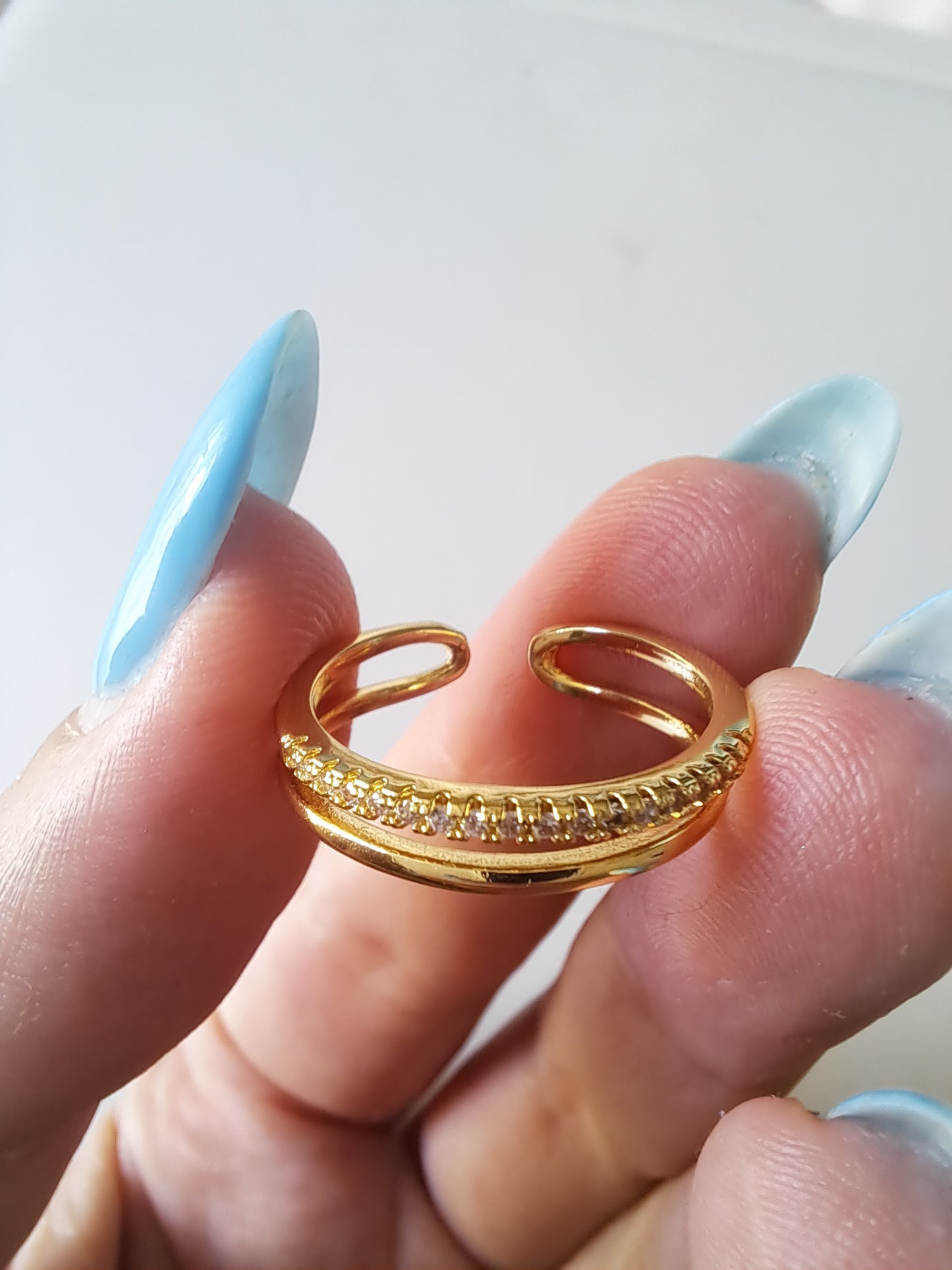 Gold Tone Adjustable CZ Ring Cubic Zirconia Pavé Open Ring