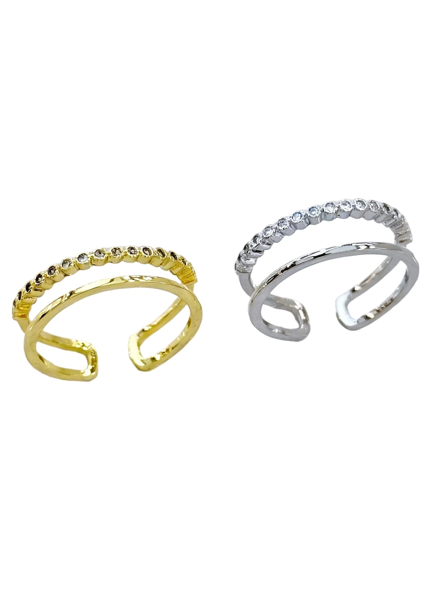 adjustable gold crystal open ring on finger minimalist jewellery