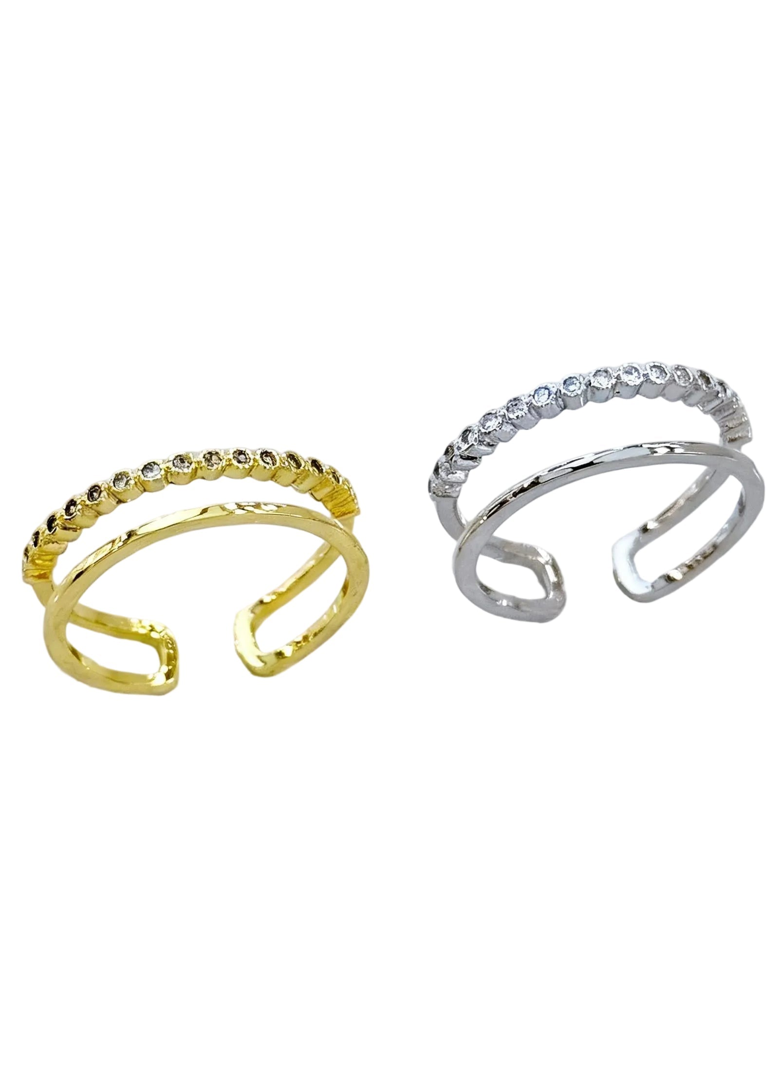 adjustable gold crystal open ring on finger minimalist jewellery