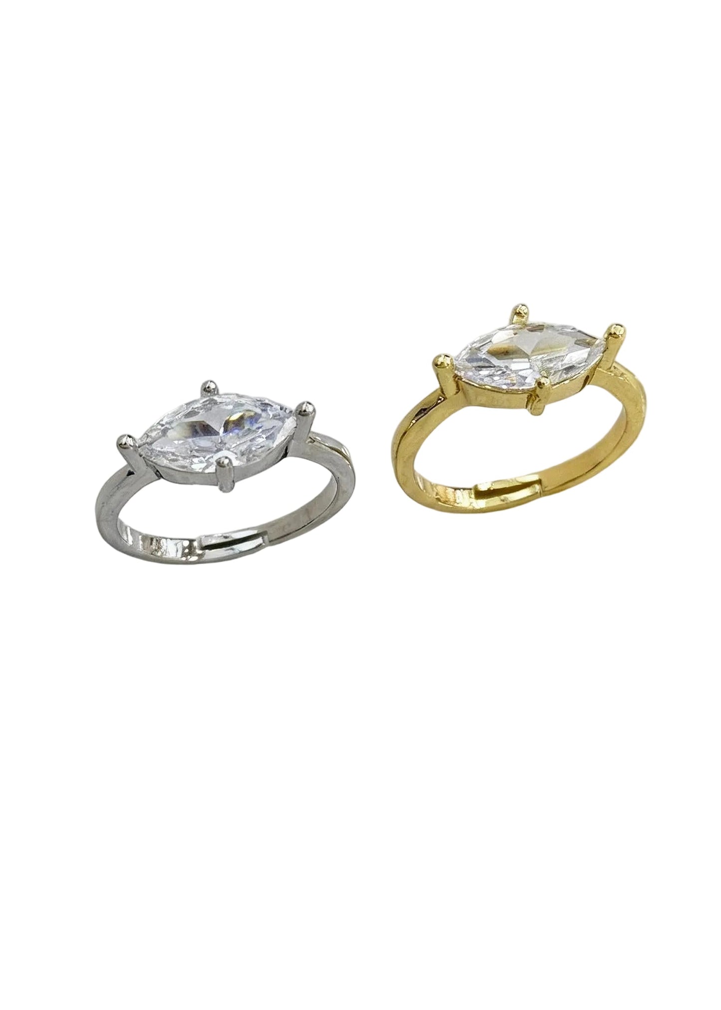 adjustable silver oval zirconia ring elegant statement jewellery
