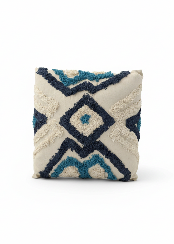 Decorative pillow with geometric pattern on a white background