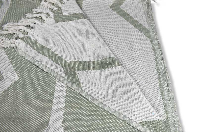 Green Cotton Geometric Throw Blanket – Reversible Woven Throw 130x150cm