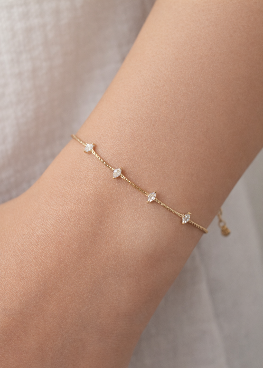 Minimalist gold chain bracelet with sparkling marquise cubic zirconia