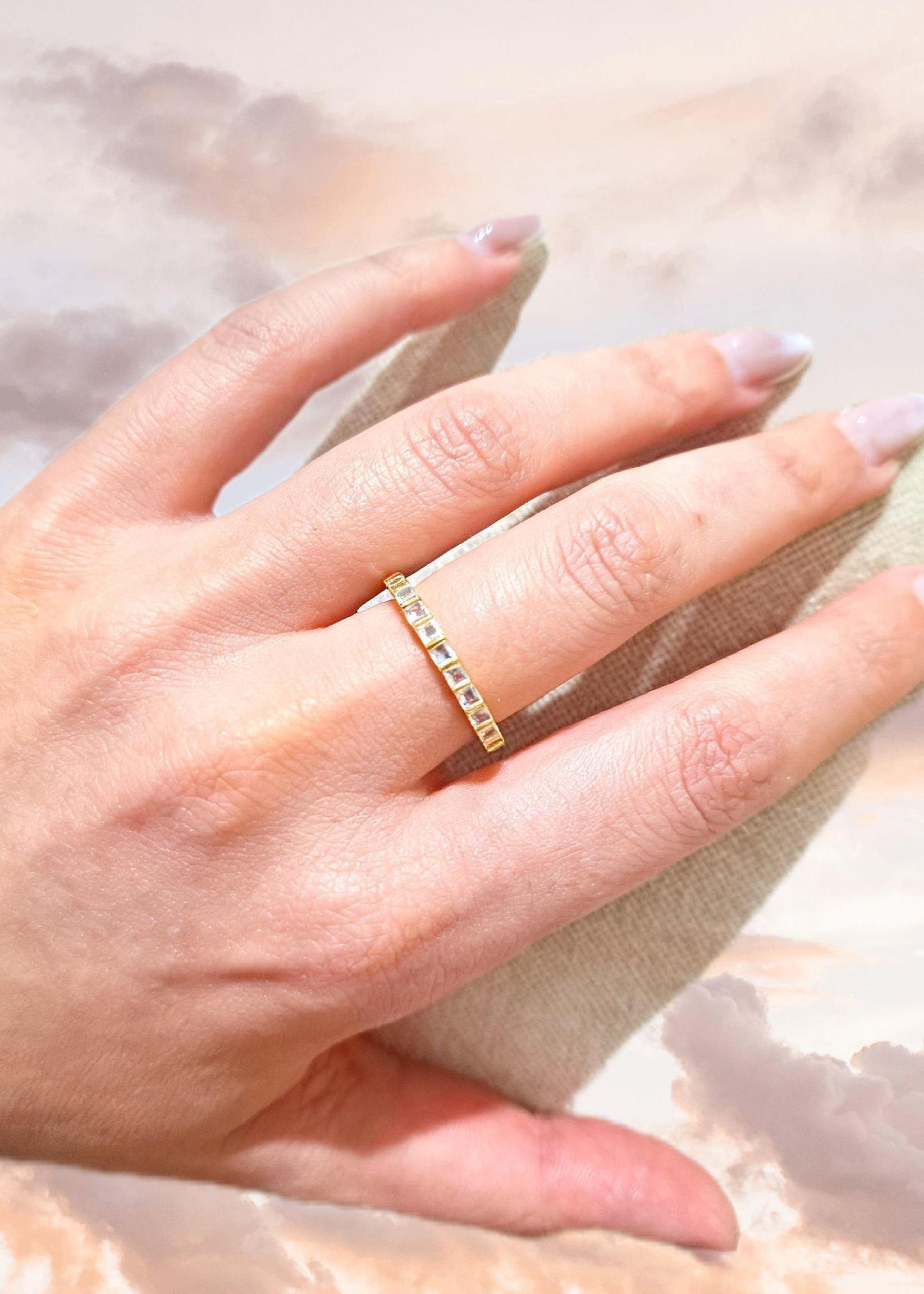 Gold adjustable baguette ring waterproof tarnish resistant everyday jewellery