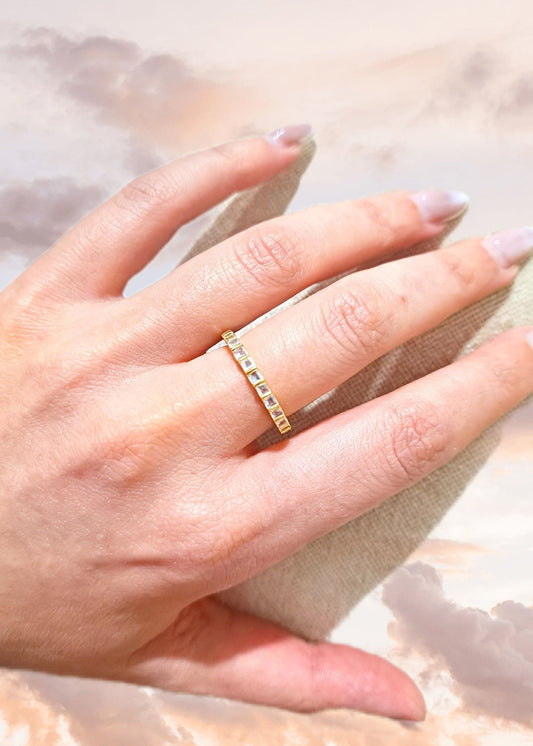 Gold adjustable baguette ring waterproof tarnish resistant everyday jewellery
