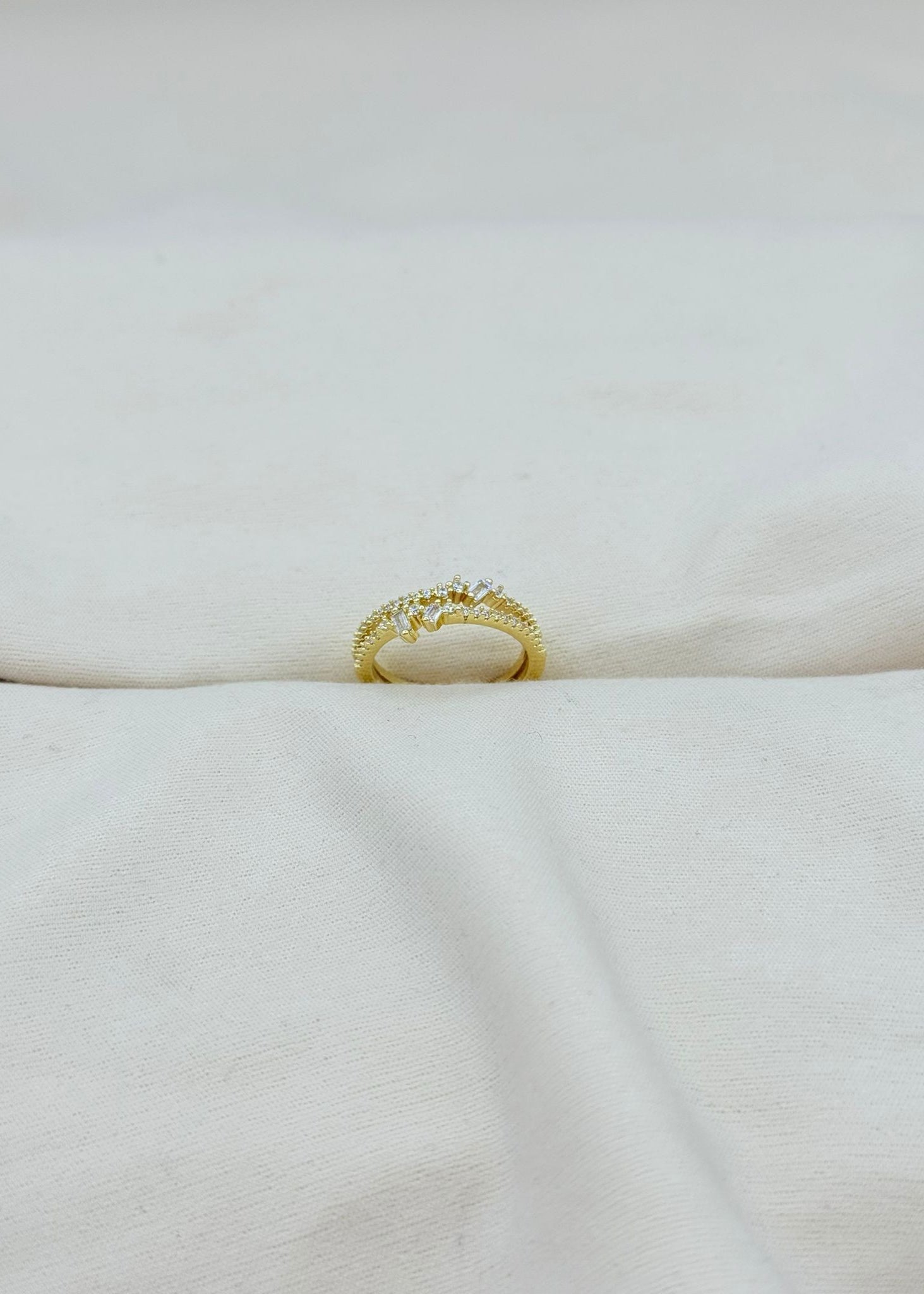 Gold double band crystal adjustable ring stacked style water resistant tarnish resistant jewellery