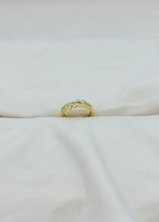 Gold double band crystal adjustable ring stacked style water resistant tarnish resistant jewellery