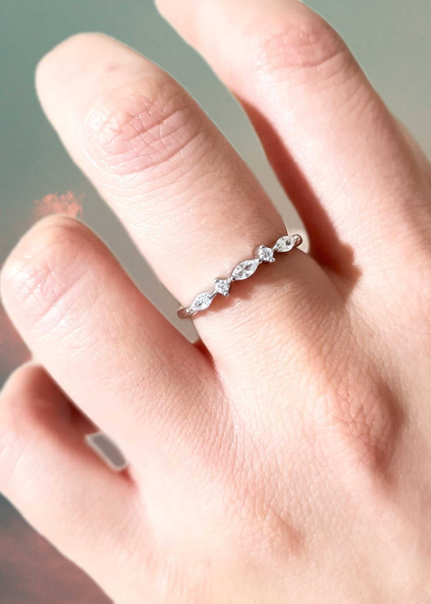 Silver adjustable crystal ring minimalist stackable jewellery water resistant tarnish resistant