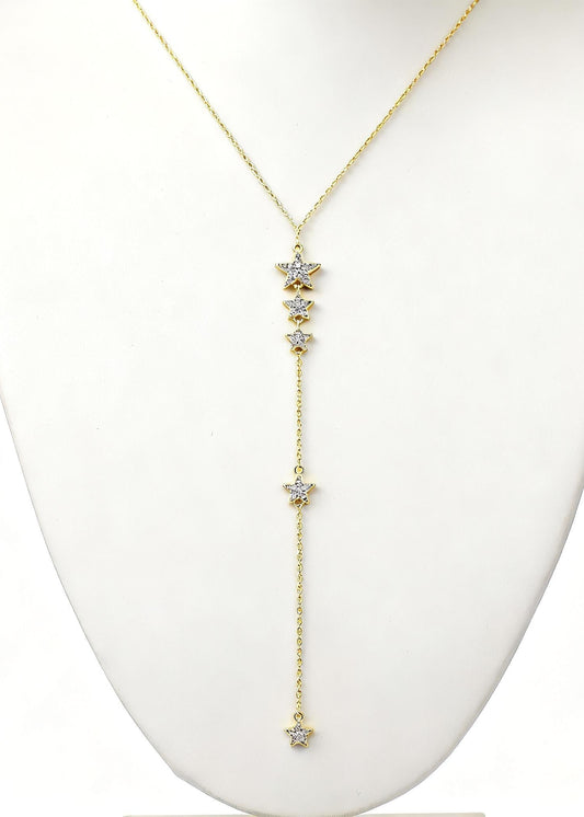 Gold star drop necklace with cascading crystal stars on delicate chain