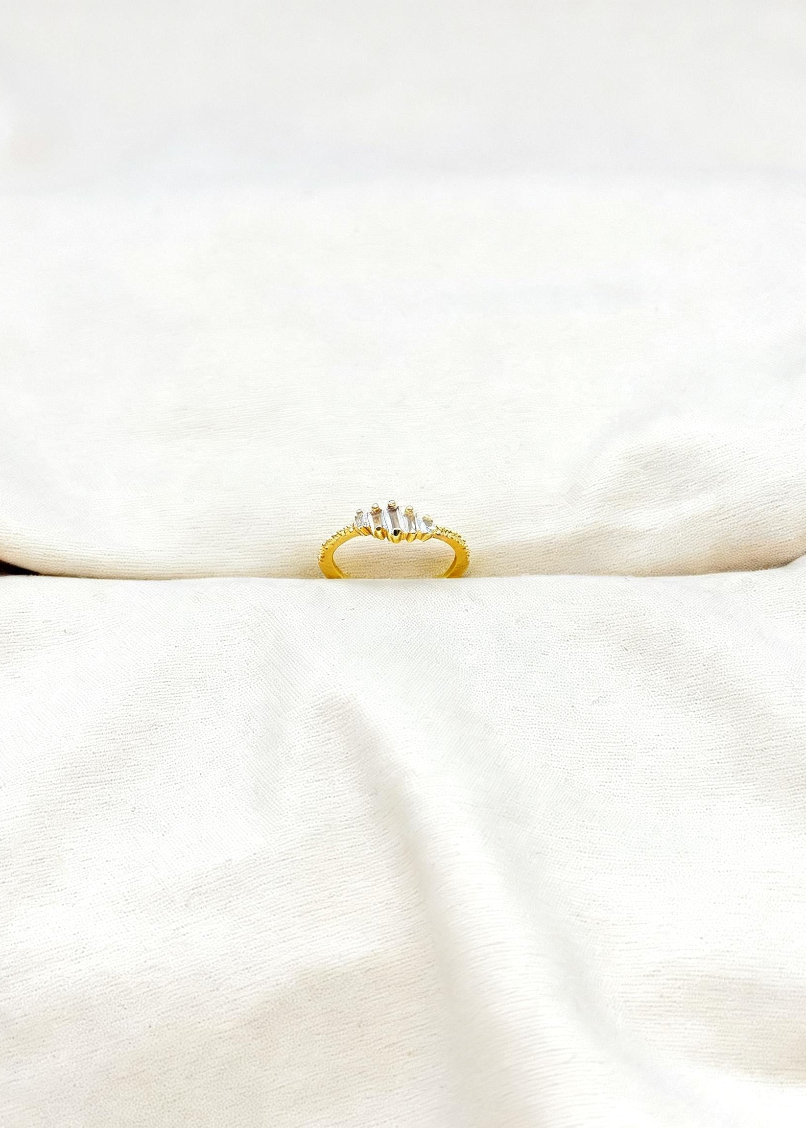 Gold adjustable ring with rectangular baguette stones, minimalist modern gold ring with multi size rectangular crystals