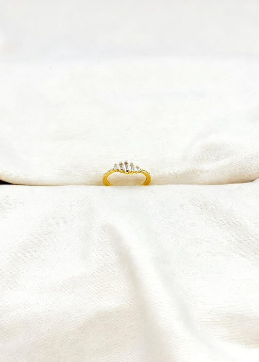 Gold adjustable ring with rectangular baguette stones, minimalist modern gold ring with multi size rectangular crystals