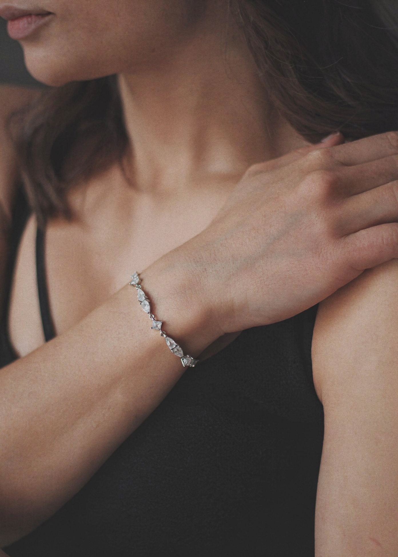 Elegant silver zirconia bracelet worn on wrist