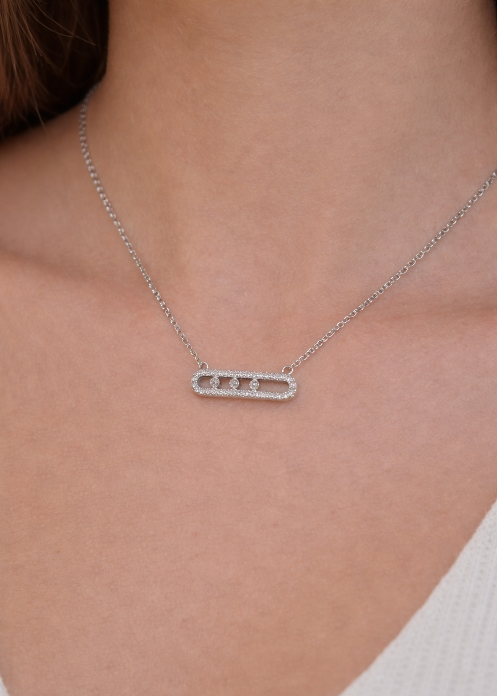 Modern dainty silver necklace jewellery product display