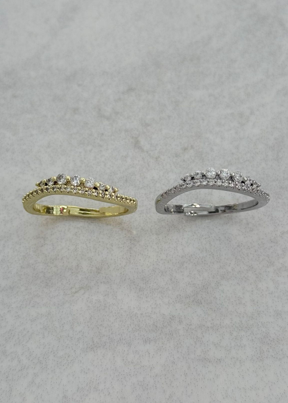 Silver rhodium plated zirconia curved ring stackable crown band