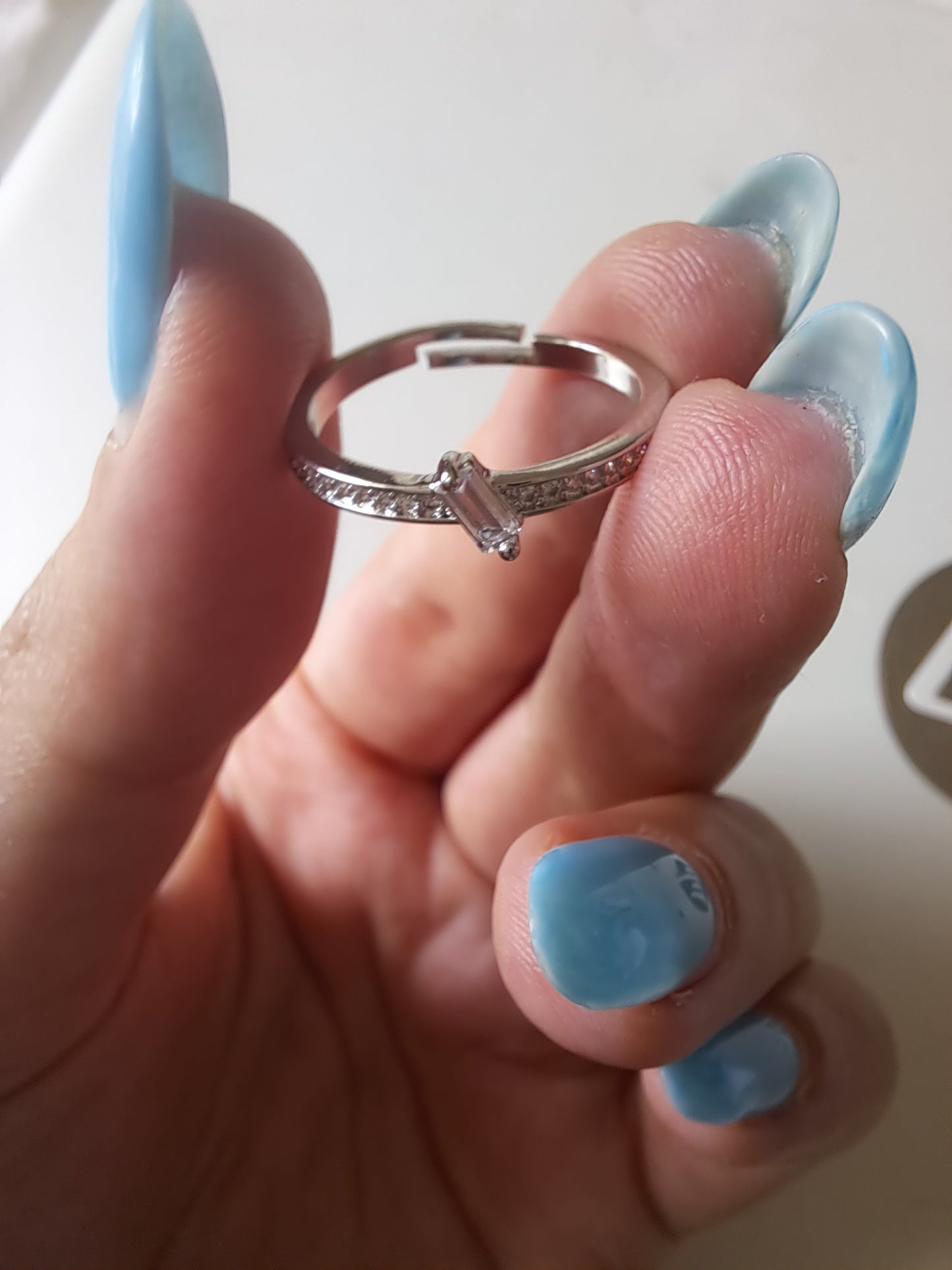 Silver Tone Adjustable CZ Ring Cubic Zirconia Baguette Ring Minimalist