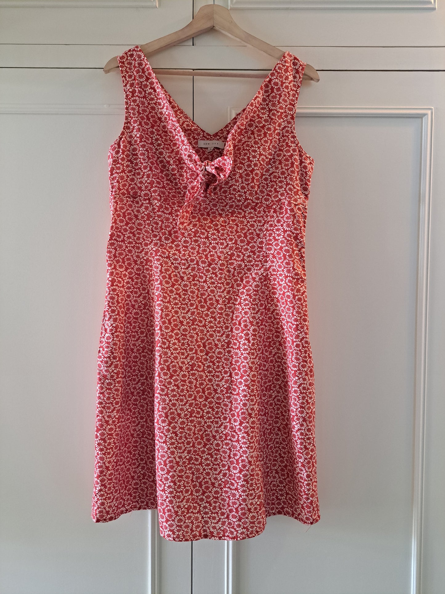 Kew 159 Red Floral Print Linen Blend Summer Dress Size 14