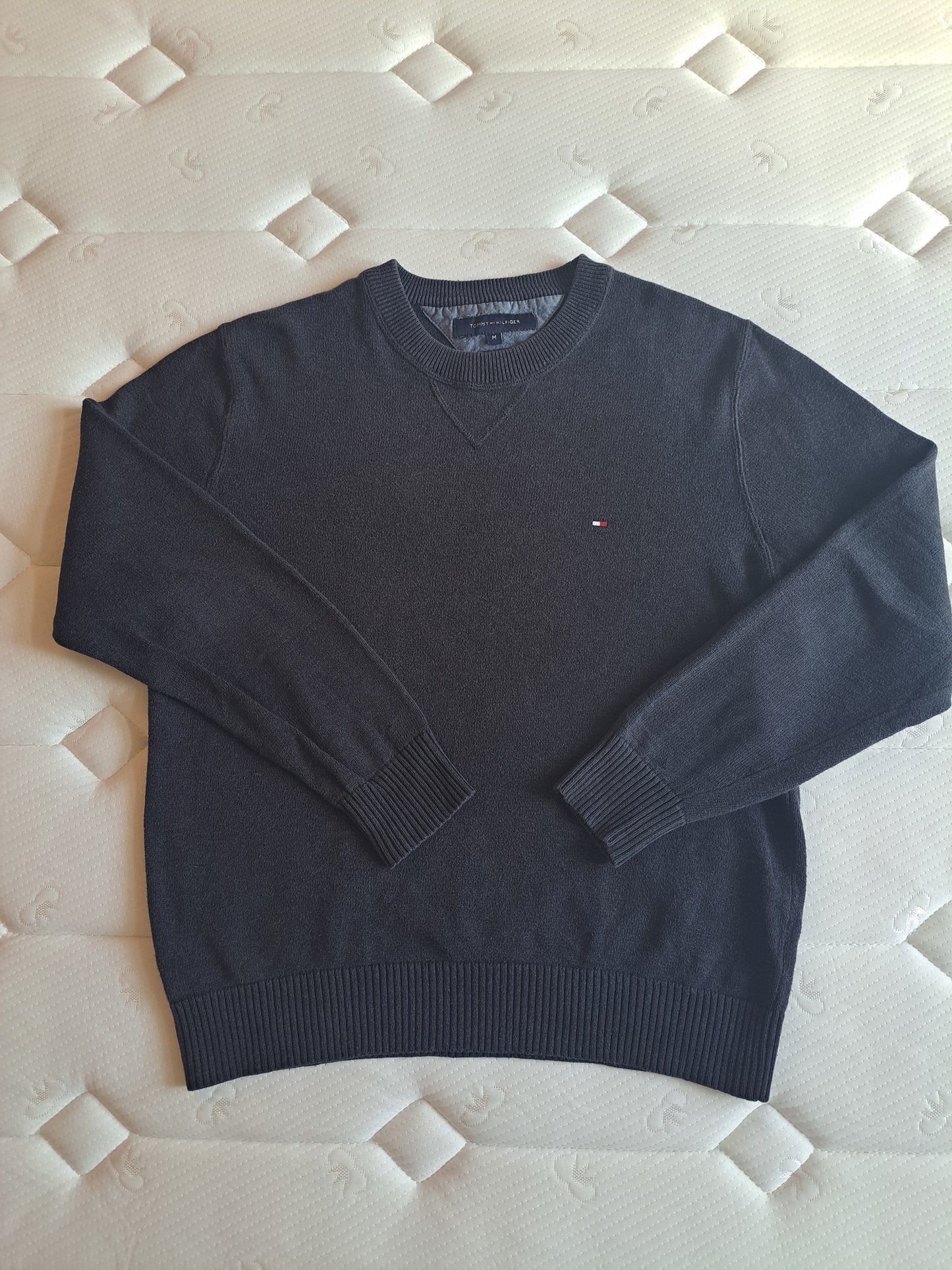 Tommy Hilfiger Crew Neck Jumper Grey Cotton Knit Size M