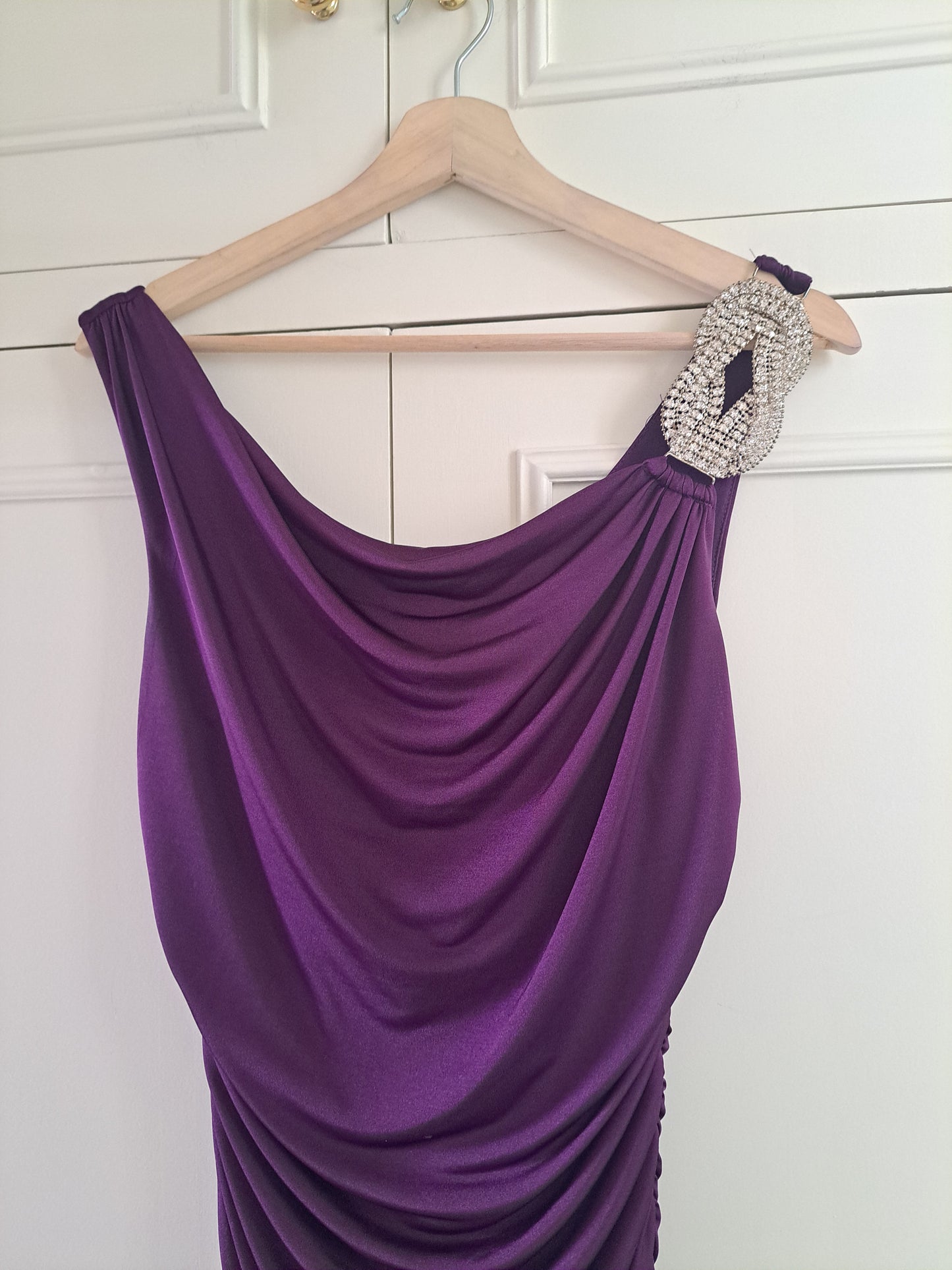 Star by Julien Macdonald Purple One Shoulder Ruched Midi Dress Size 10