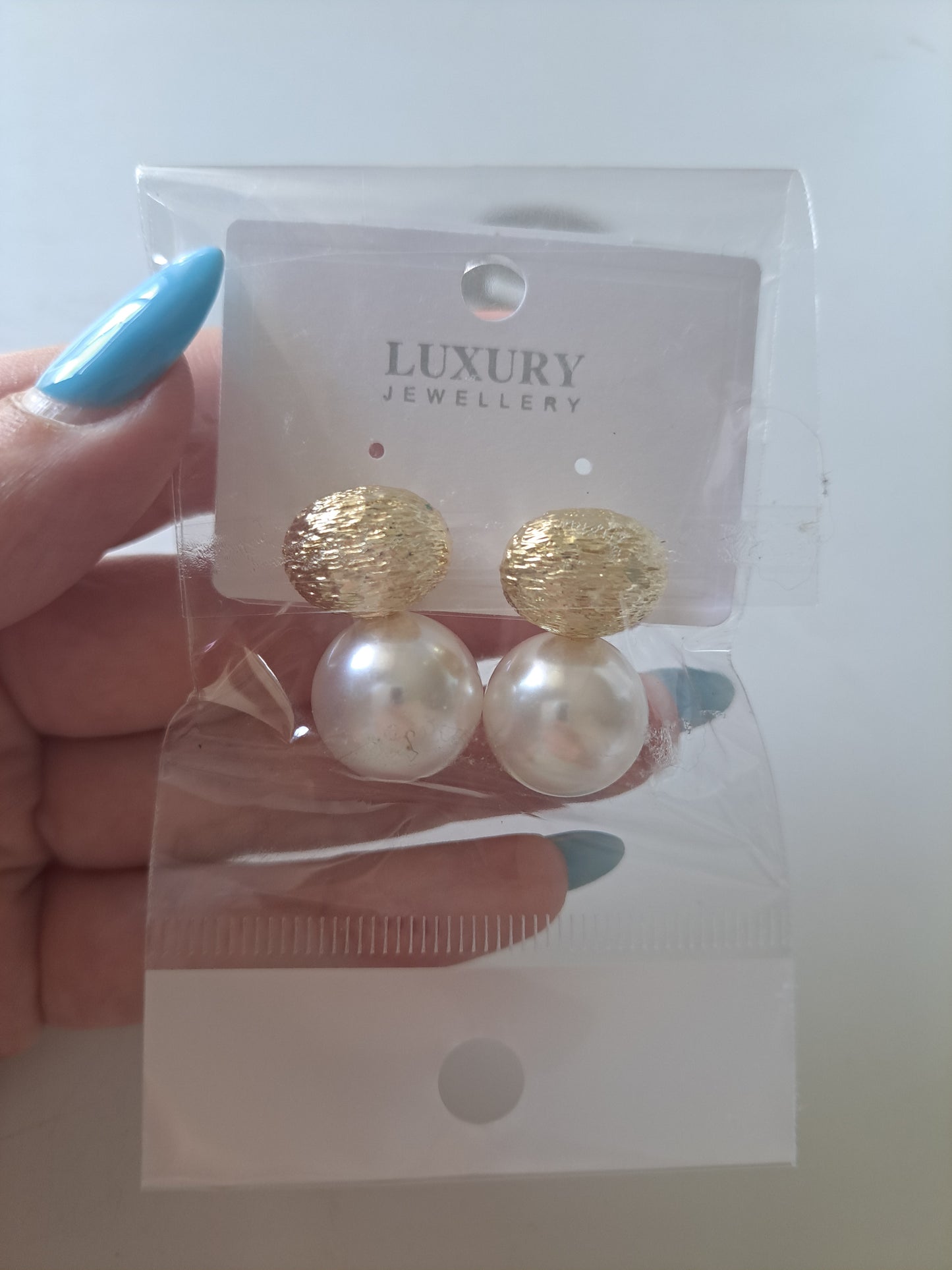 Gold Tone Pearl Drop Stud Earrings Classic Statement Elegant Fashion Jewellery