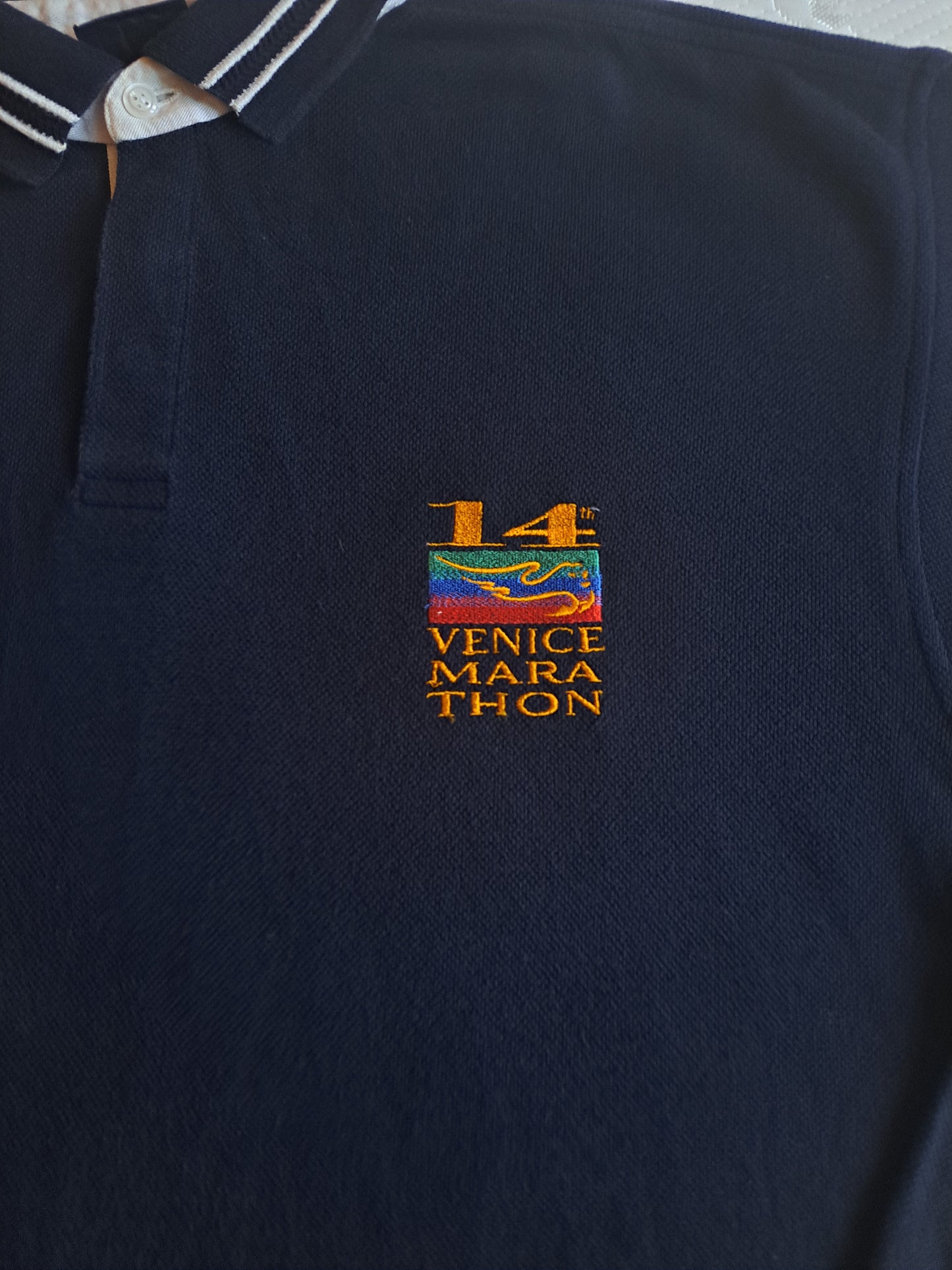 Champion Vintage Style Long Sleeve Polo Shirt Navy Size XL