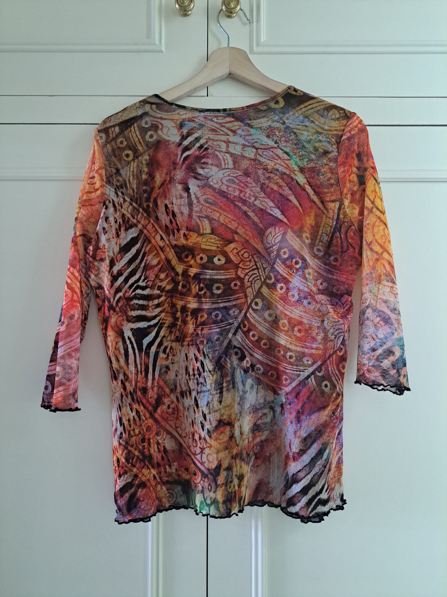 Via Appia Abstract Mesh Top UK 10-12 Sheer Stretch Printed Long Sleeve To