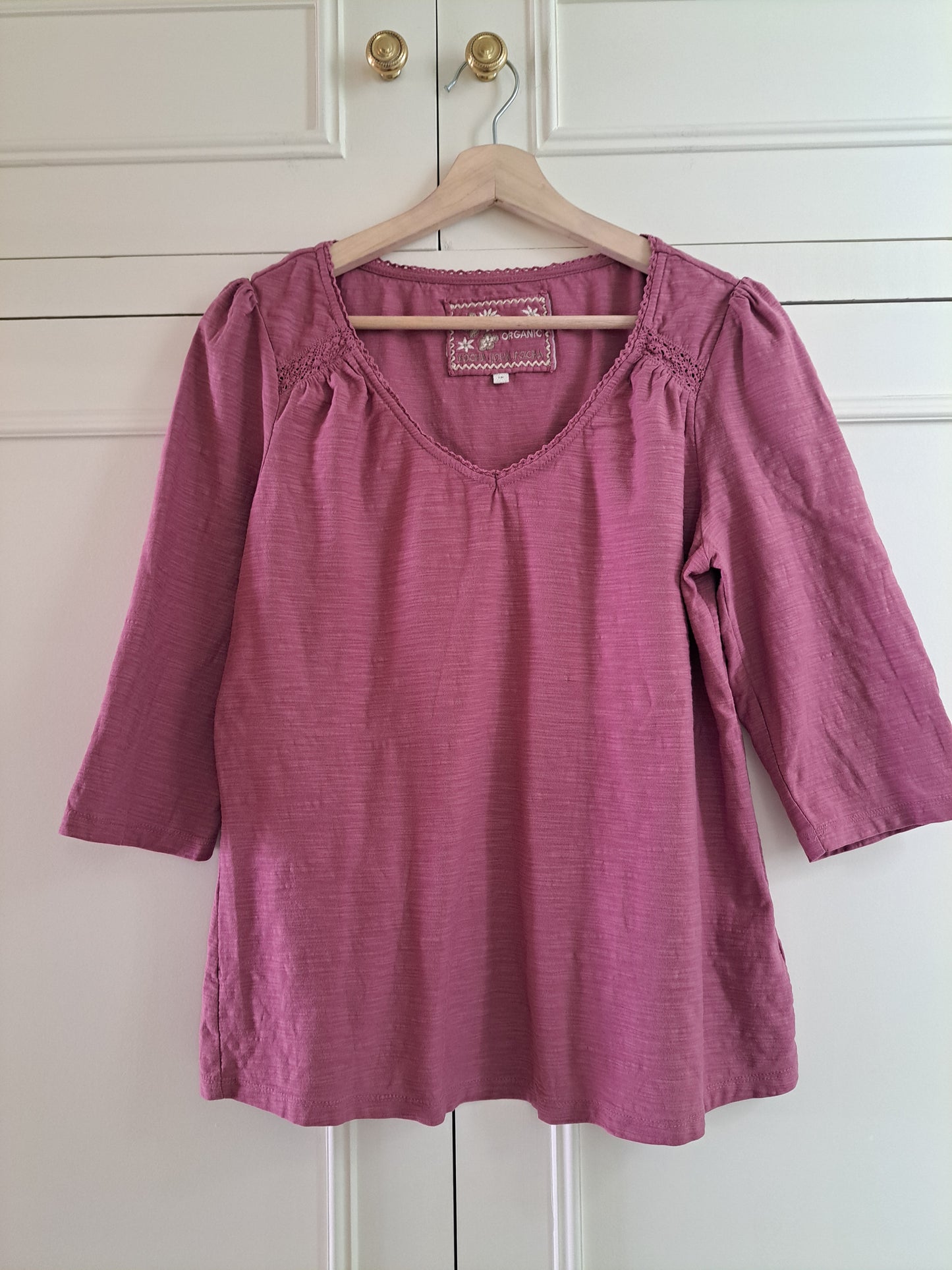 Organic Cotton Pink Peasant Blouse Size 16 Embroidered Boho Top