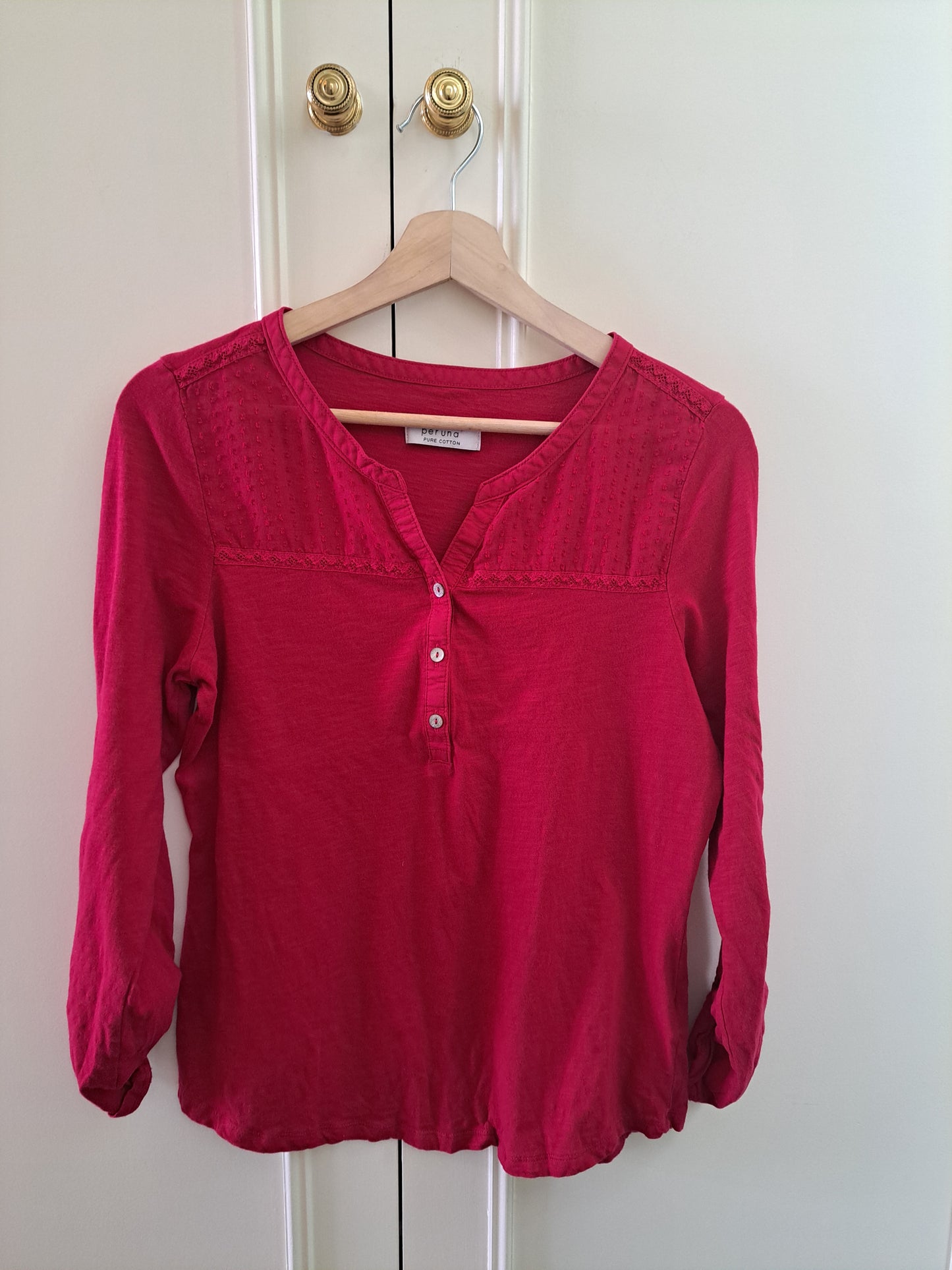 Per Una Pure Cotton Blouse Size 12 Cerise Pink Embroidered Boho Top