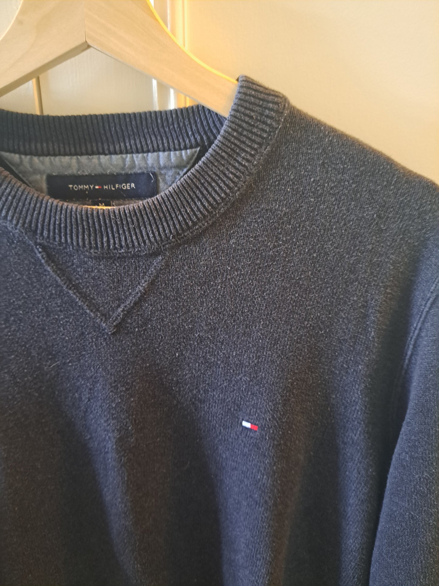 Tommy Hilfiger Crew Neck Jumper Grey Cotton Knit Size M