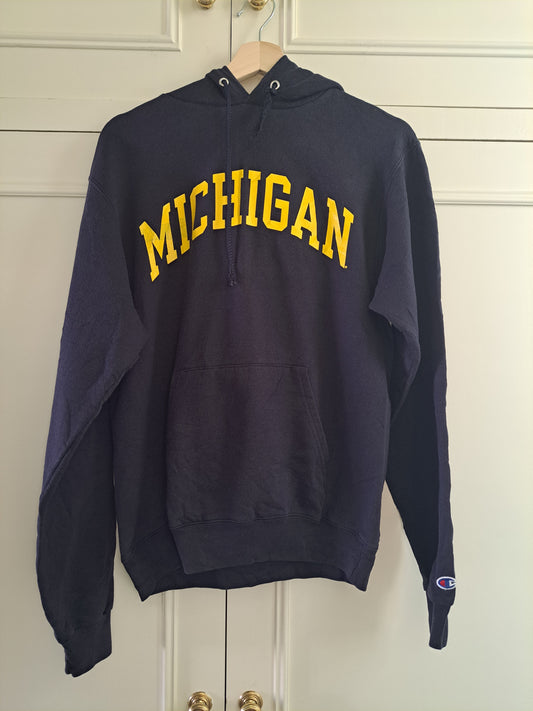Champion Michigan Hoodie Navy S Varsity College Pullover Y2K Streetwear Sweatshi