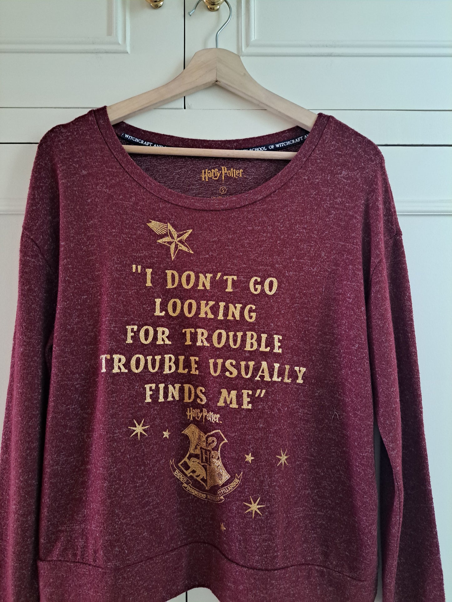 Harry Potter Burgundy Slogan Top Size S Hogwarts Long Sleeve T-Shirt