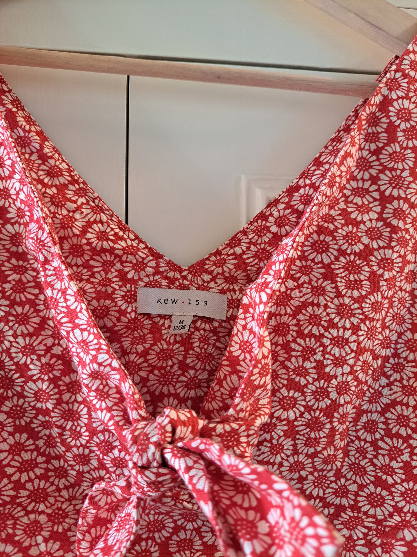 Kew 159 Red Floral Print Linen Blend Summer Dress Size 14