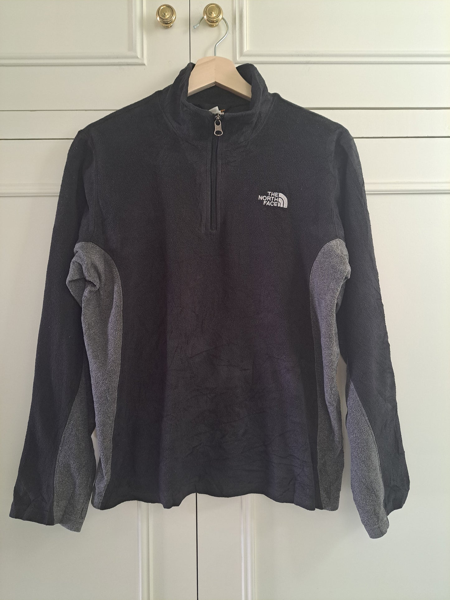 The North Face Polartec 1/4 Zip Fleece Youth XL Black Grey Outdoor Hiking Jacket