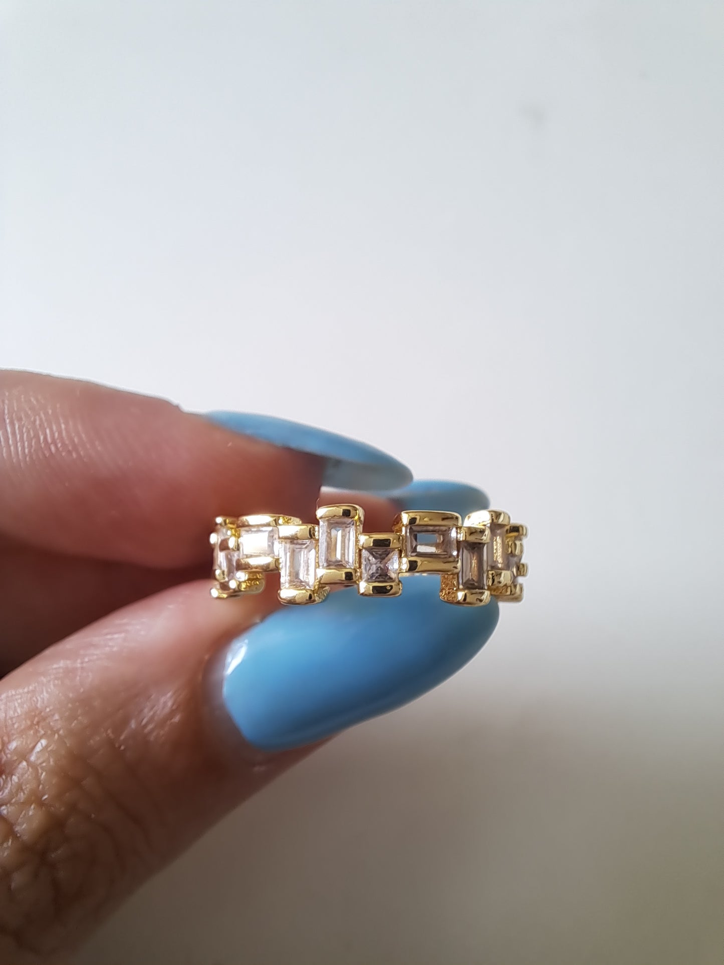Gold Tone Adjustable CZ Baguette Ring  Cubic Zirconia Open Ring